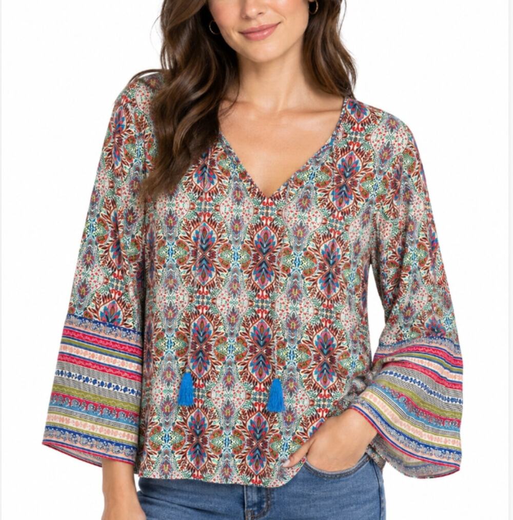 Sundance Blouse Tassles Floral Top Petite Small